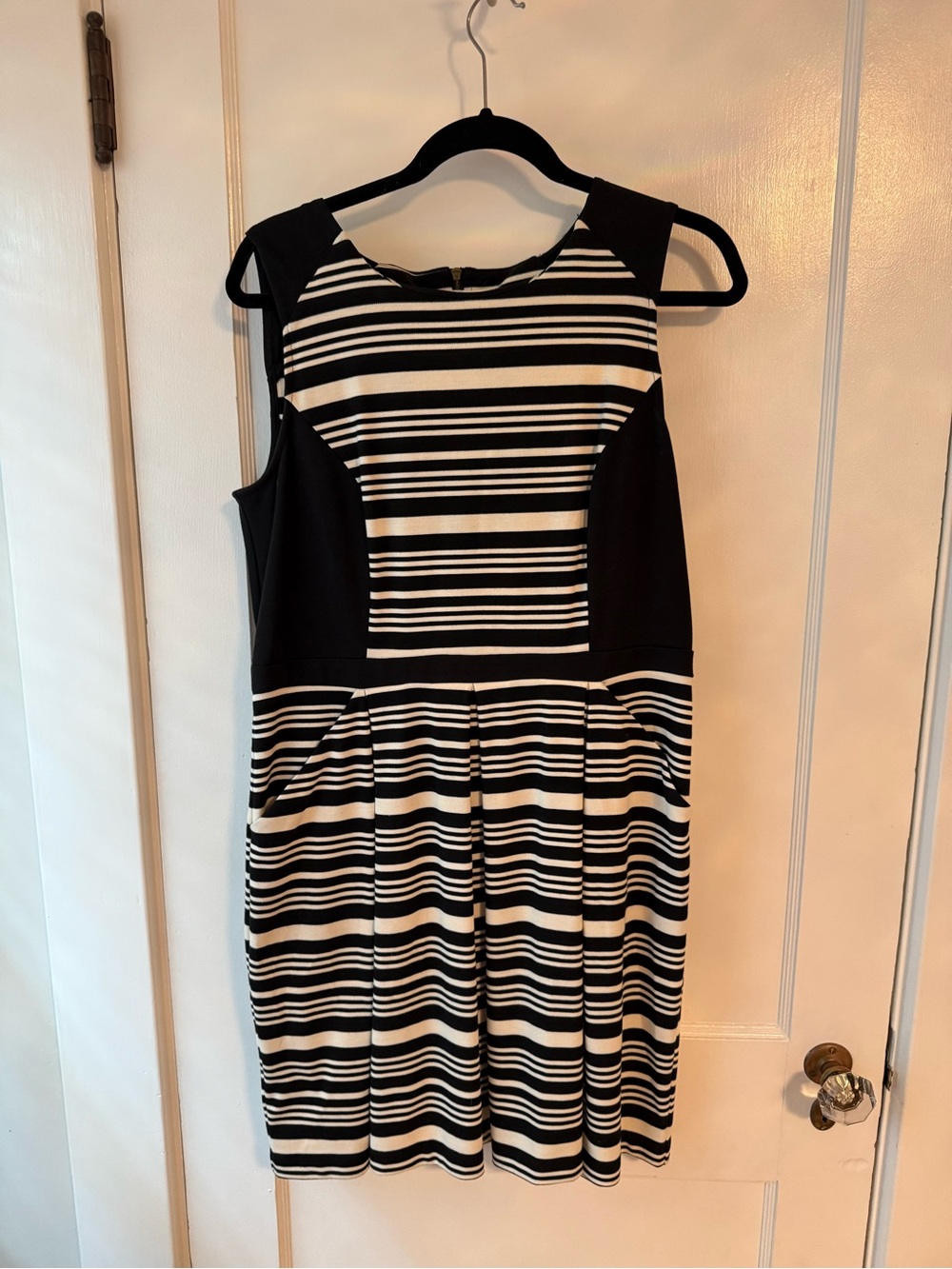 LOFT Black and White Striped Fit-and-Flare Mini Dress